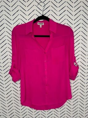 Express Hot Pink Portofino light weight Button Down Blouse size small